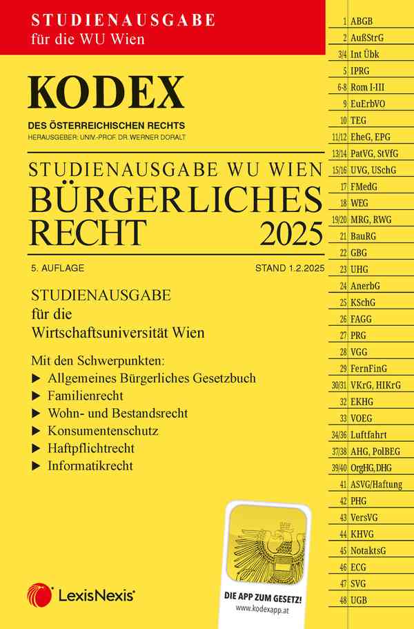 Kodex Bürgerliches Recht für die WU 2025 Studienausgabe