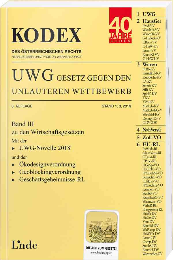 KODEX UWG Gesetz gegen den unlauteren Wettbewerb 2019/20