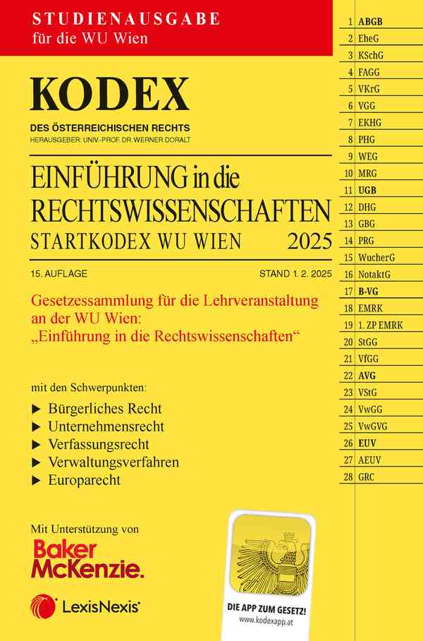 Kodex Einführung in die Rechtswissenschaften 2025 Studienausgabe 