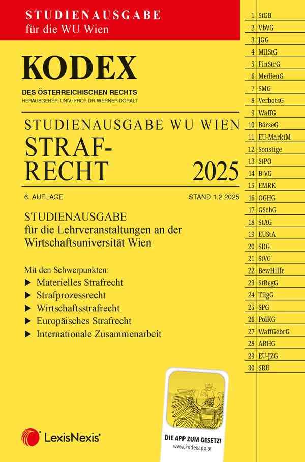 Kodex Strafrecht für die WU 2025 Studienausgabe