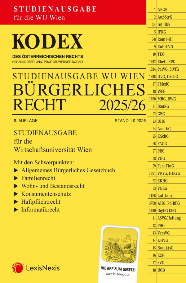 Kodex Bürgerliches Recht für die WU 2025/26 Studienausgabe