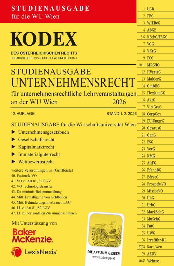 Kodex Unternehmensrecht für unternehmensrechtliche LVA (WU Wien) 2026