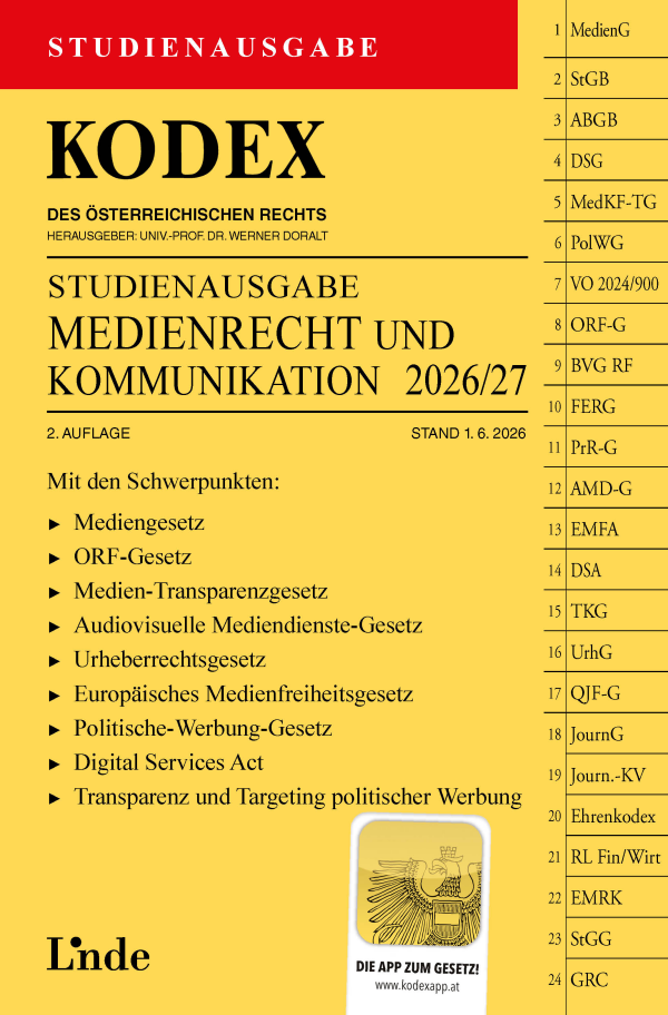 KODEX Studienausgabe Medienrecht und Kommunikation 2026/27